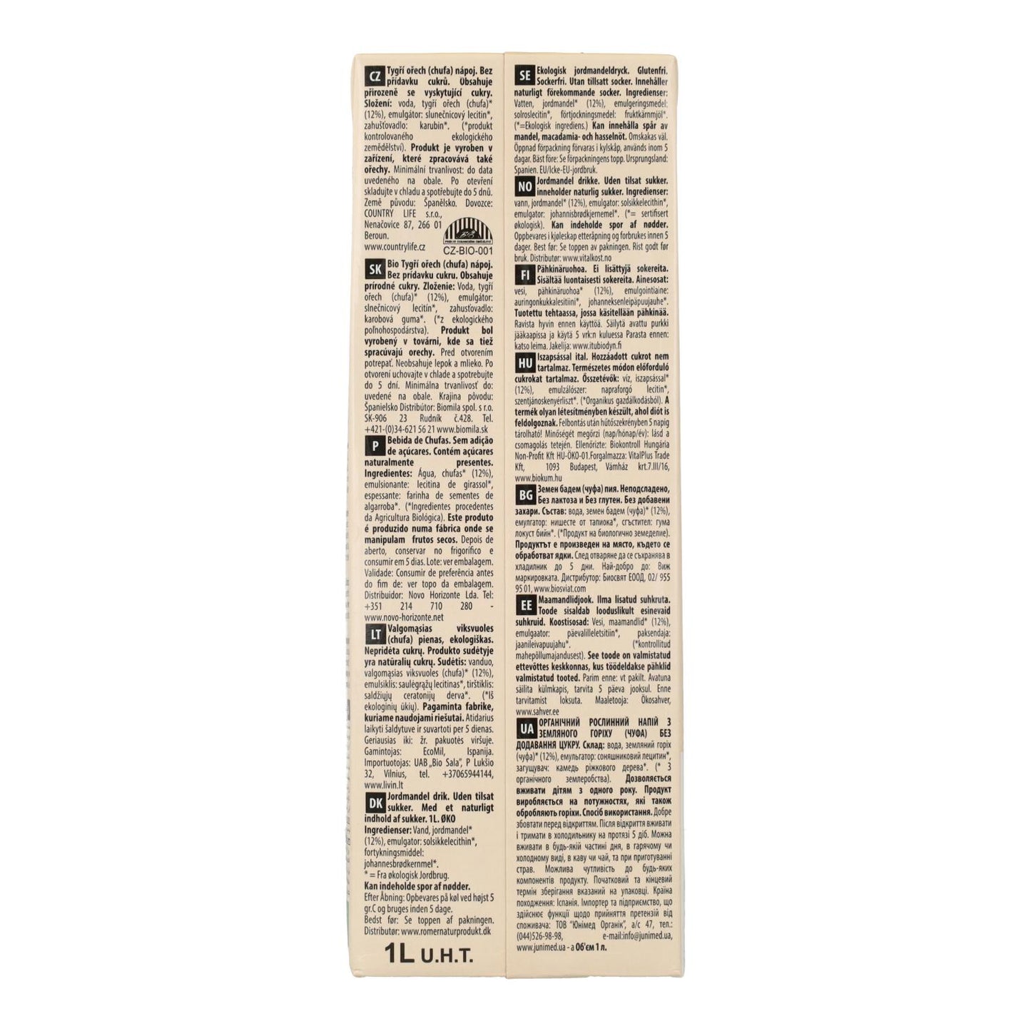 Pack 6L Bebida Chufa sin azúcar EcoMil 1L