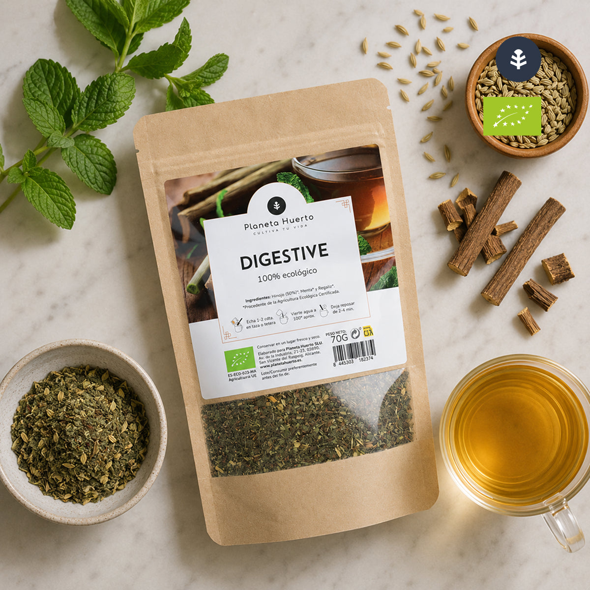 Infusión digestiva ECO Hinojo, menta y regaliz Planeta Huerto 70g