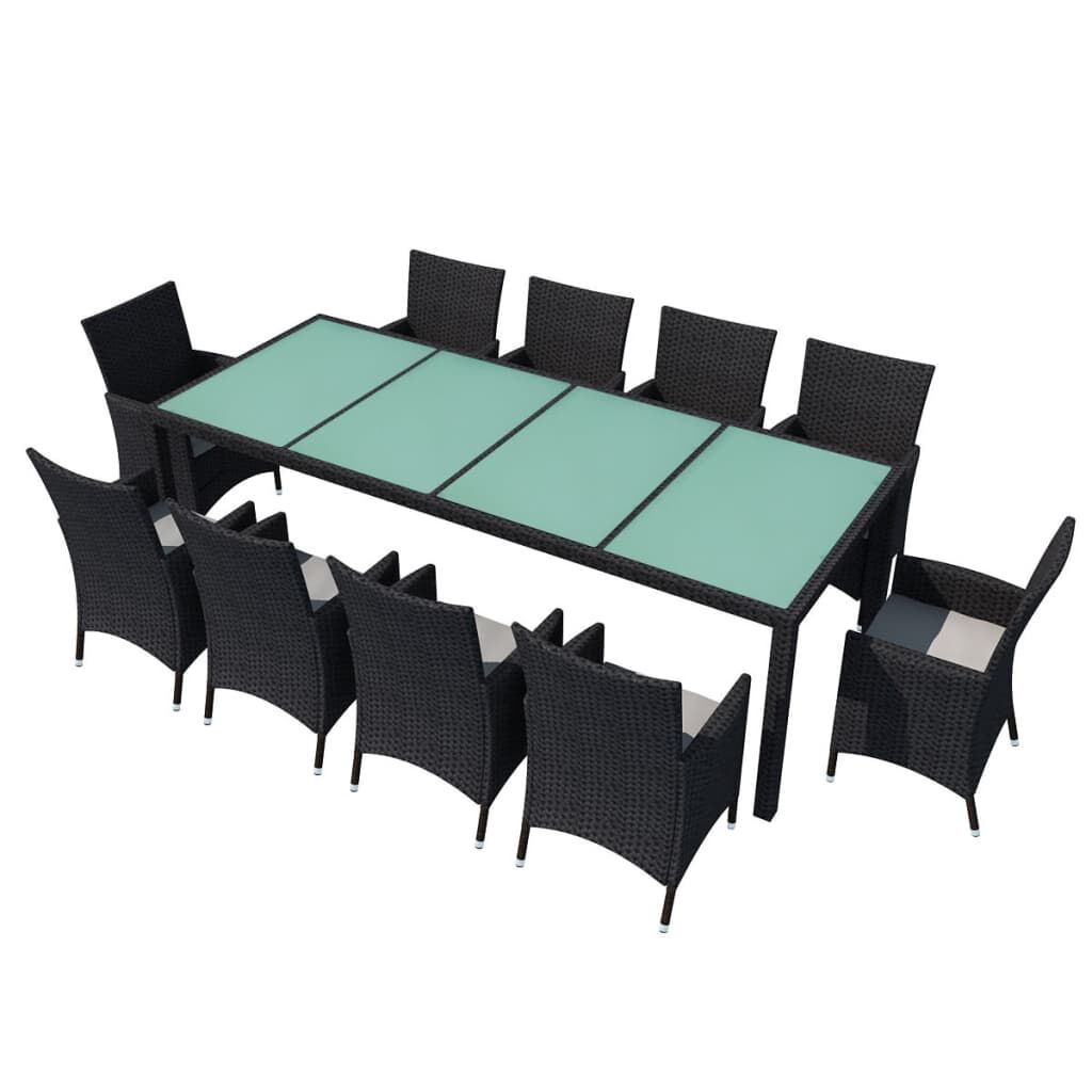 Vidaxl Set Comedor De Jardín 11 Piezas Y Cojines Ratán Sintético Negro_0