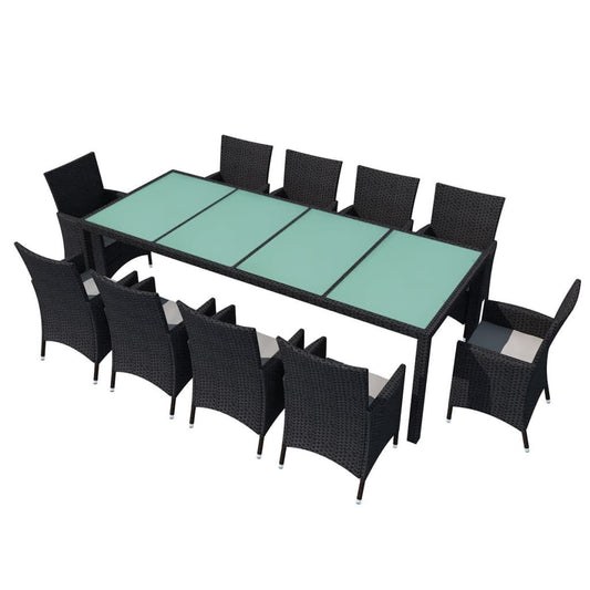 Vidaxl Set Comedor De Jardín 11 Piezas Y Cojines Ratán Sintético Negro_0