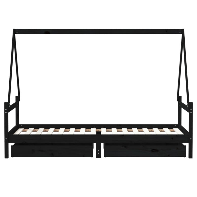 Vidaxl Estructura De Cama Niños Con Cajones Madera Pino Negro 90x200cm_5