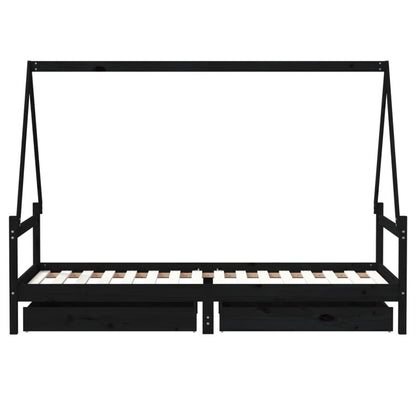 Vidaxl Estructura De Cama Niños Con Cajones Madera Pino Negro 90x200cm_5