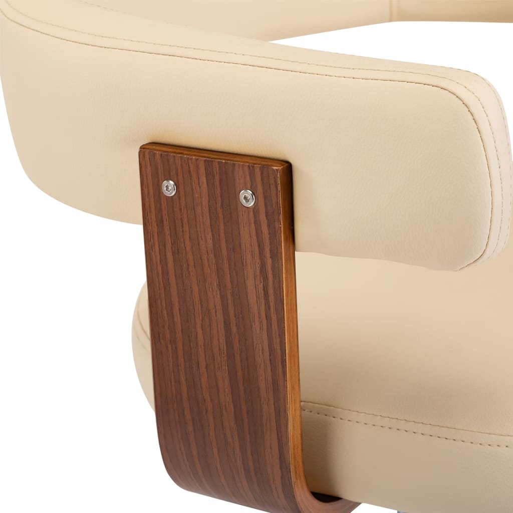 Taburetes De Cocina 2 Uds Cuero Sintético Madera Curvada Crema_5