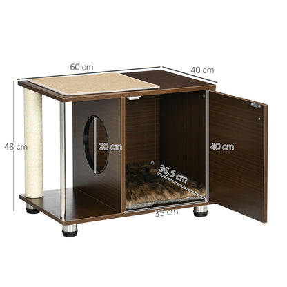 Pawhut Mueble Arenero Para Gatos Mesa Auxiliar Con Cojín Alfombras 60x40x48 Cm_2