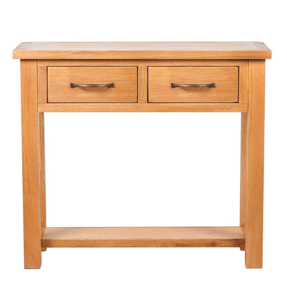 Mesa Consola Con 2 Cajones Madera Maciza De Roble 83x30x73 Cm_0