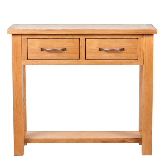 Mesa Consola Con 2 Cajones Madera Maciza De Roble 83x30x73 Cm_0