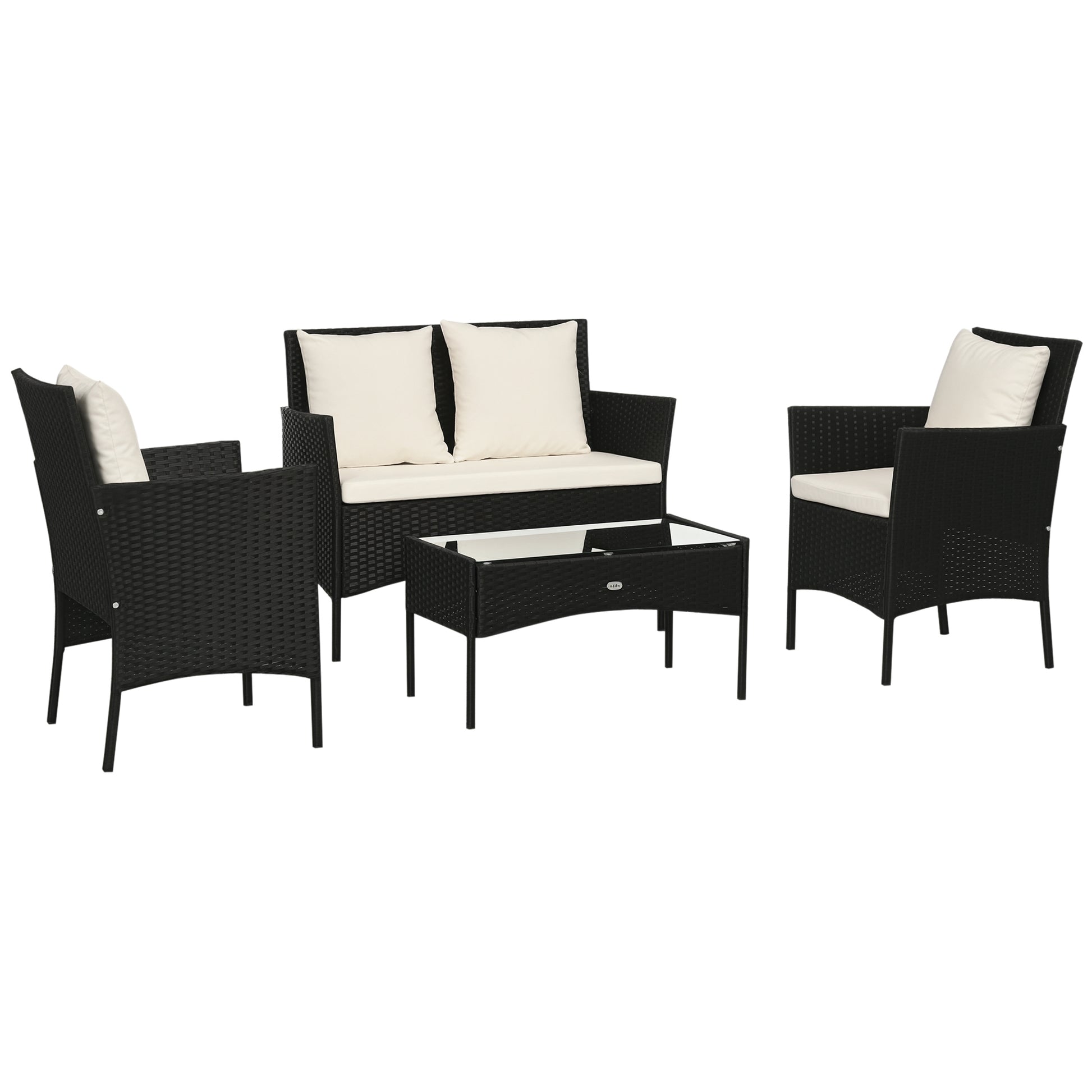 Outsunny Conjunto De Jardín De Ratán Sintético De 4 Piezas Negro Y Crema_0