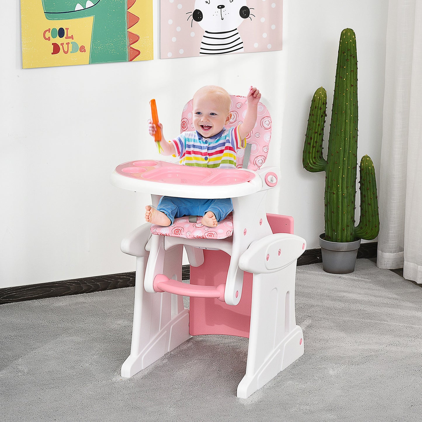 Homcom Trona Para Bebé 3en1 +6 Meses Con 2 Bandejas Extraíbles 57x59x105 Rosa_1