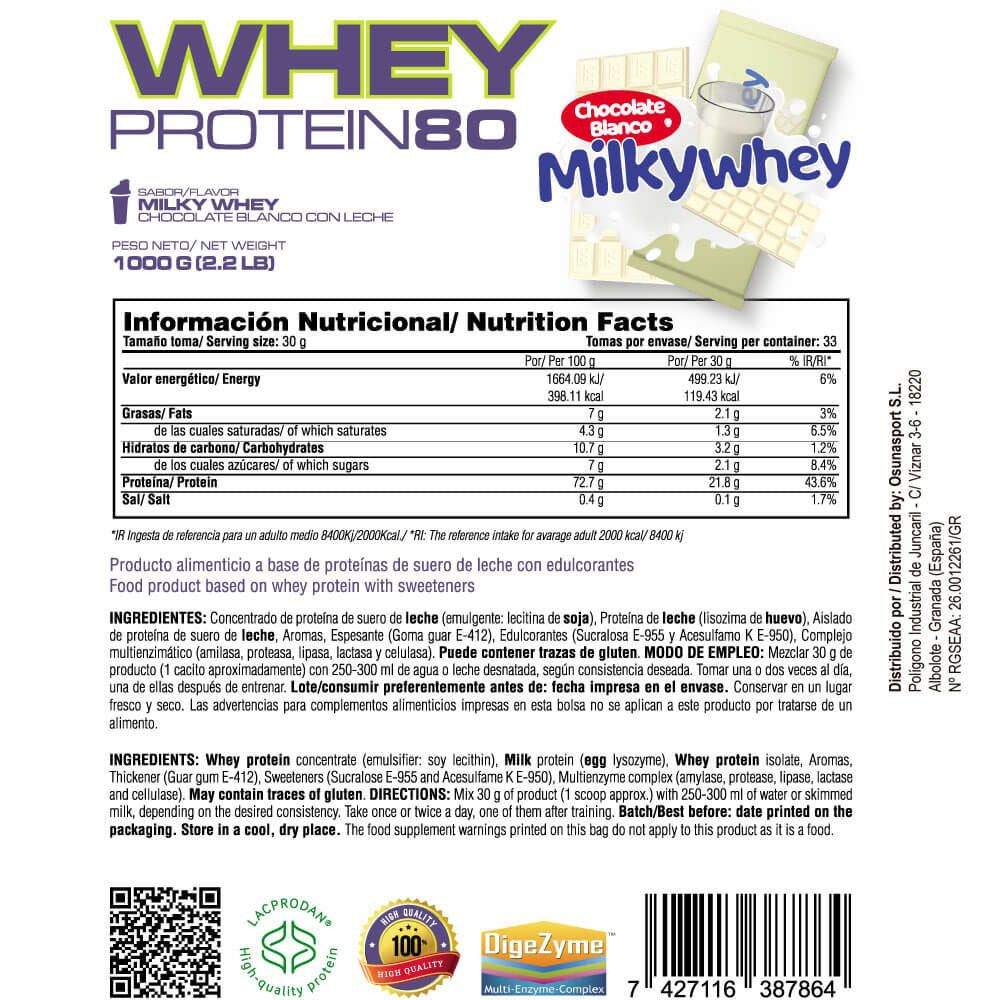 Whey Protein80 - 1kg - Chocolate Blanco Con Leche Milkywhey - Aumenta La Masa Muscular - Masmusculo_4