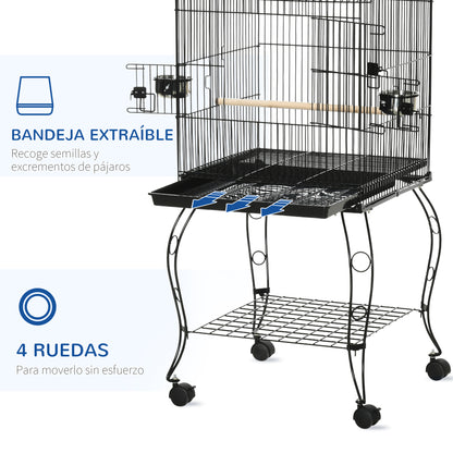 Pawhut Jaula Para Pájaros Con Ruedas Con Bandeja Extraíble Comederos 50x49x137cm_3
