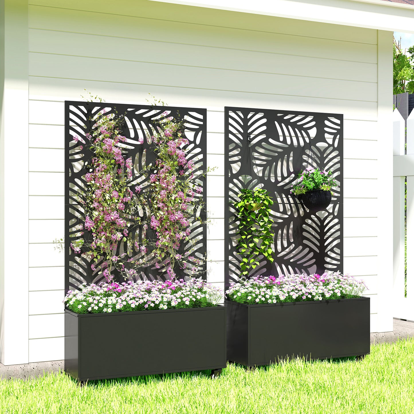 Outsunny Jardinera Exterior Grande De Metal Con Ruedas Y Pantalla Negro_4