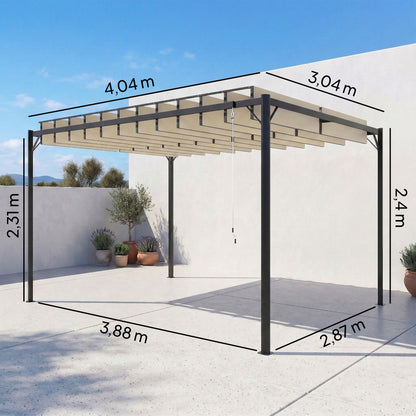 Outsunny Pérgola De Jardín 3x4 M Con Techo De Lamas Orientables Upf50+ Crema_2