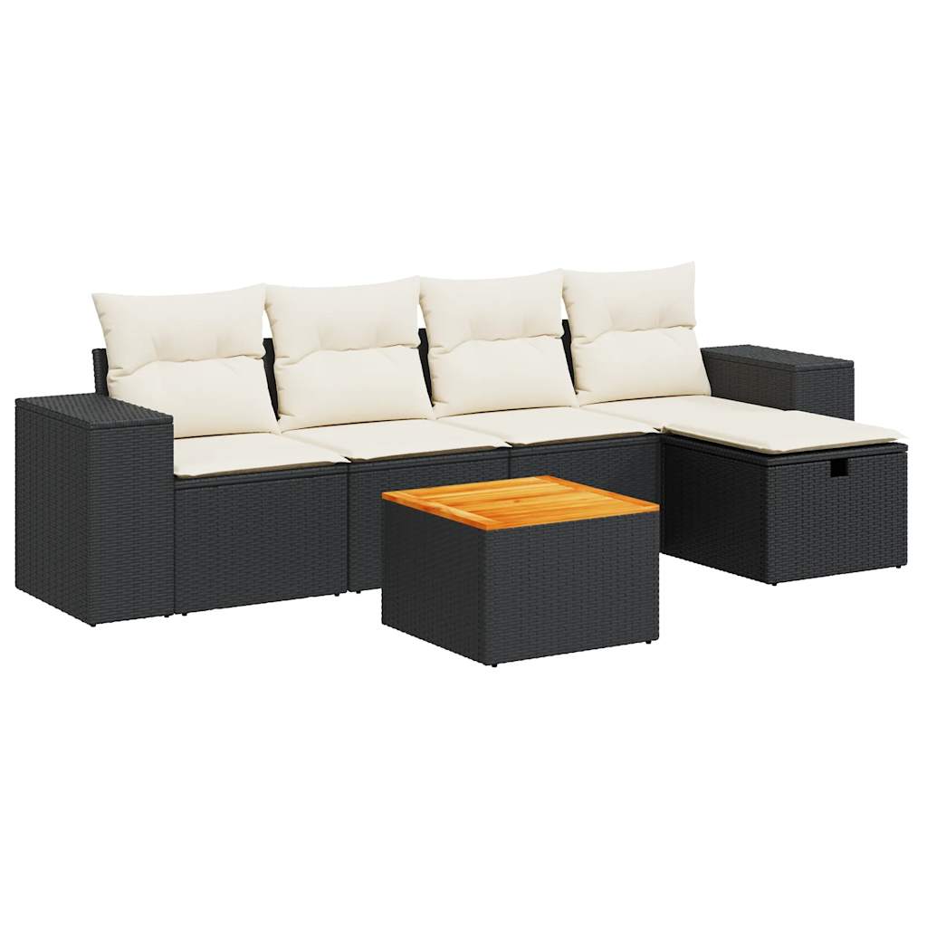 Set De Sofás De Jardín 6 Piezas Y Cojines Ratán Sintético Negro / Vetonek_4