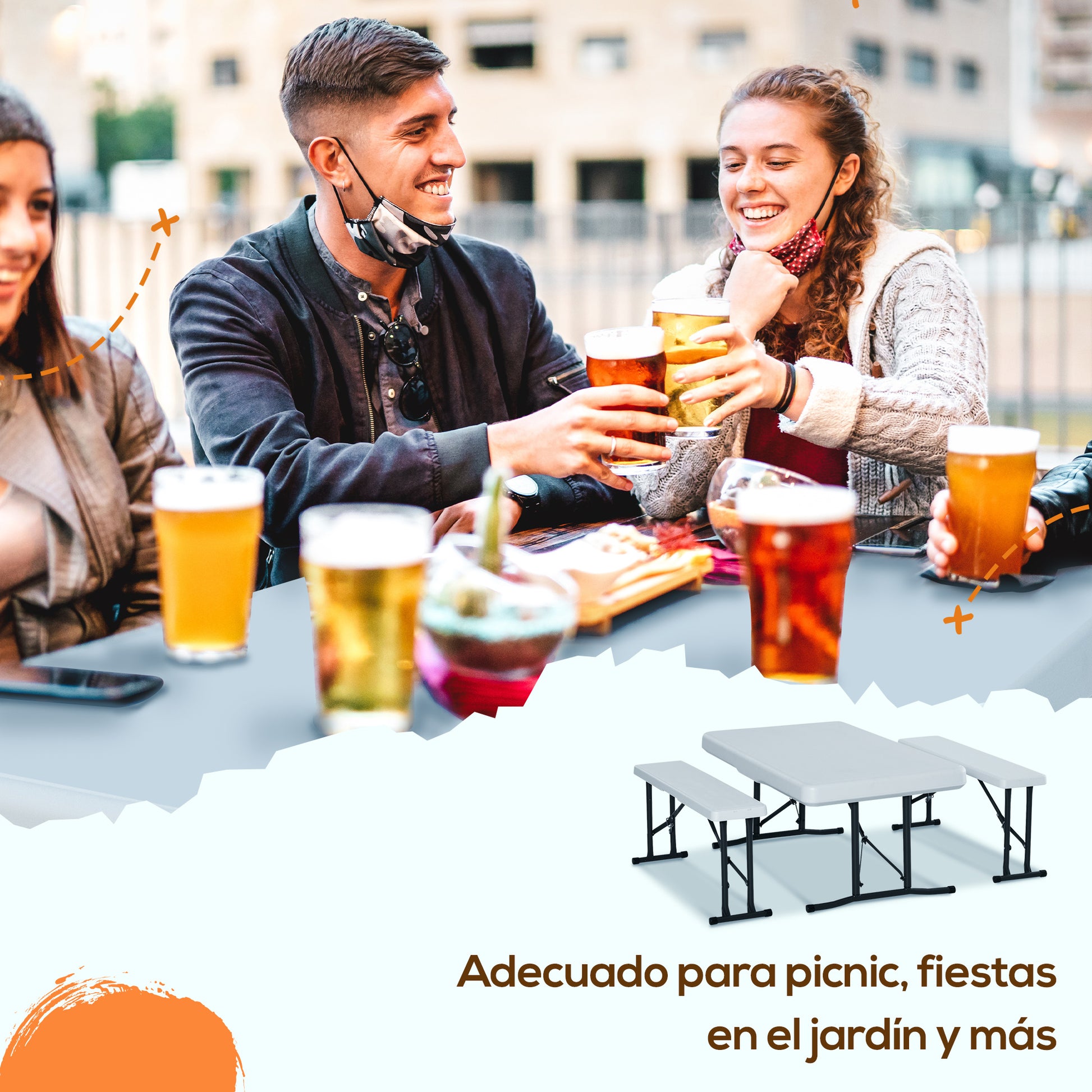 Outsunny Conjunto Mesa Y 2 Bancos Plegables Jardín Camping Picnic 103x63x76 Cm_5