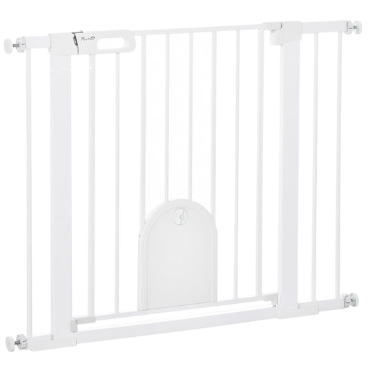 Pawhut Barrera De Seguridad 75-103cm Con 2 Extensiones Cierre Automático Blanco_0