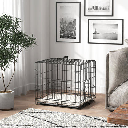 Pawhut Jaula Para Perros Con Cojín Bandeja Extraíble 60x45x50 Cm Negro Y Beige_3