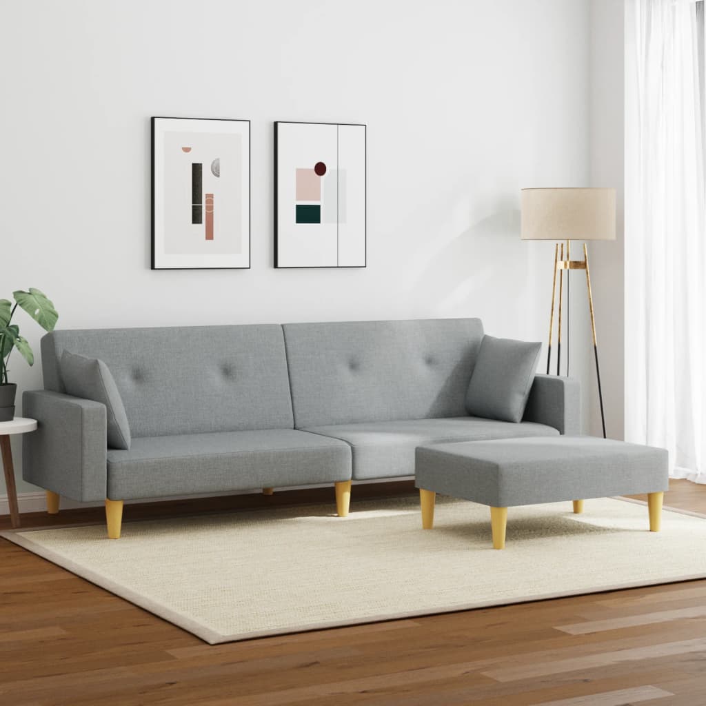 Sofá Cama De 2 Plazas Con Taburete Tela Gris Claro / Vetonek_5