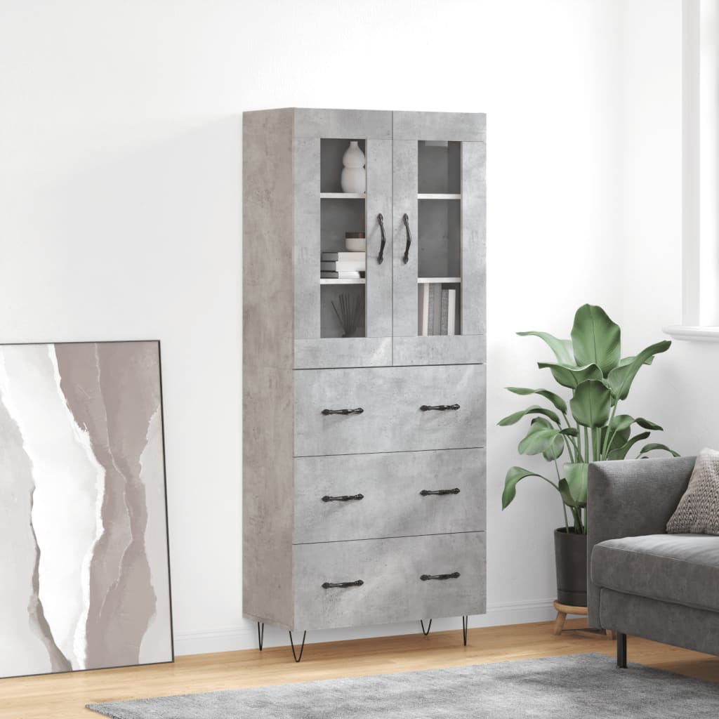 Aparador Alto Madera Contrachapada Gris Hormigón 69,5x34x180 Cm_0