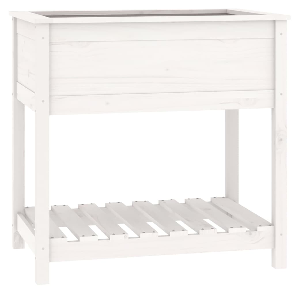 Jardinera Con Estante Madera Maciza De Pino Blanco 82,5x54x81cm_0