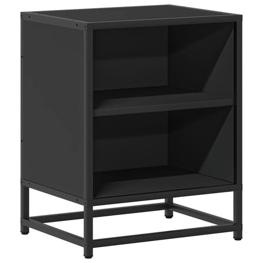 Mesita De Noche Madera Ingeniería Negro 40x31x50 Cm Metal_0