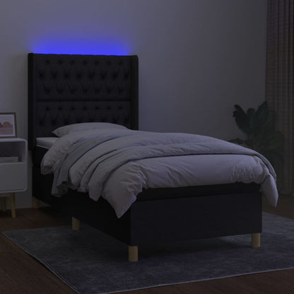 Cama Box Spring Colchón Y Luces Led Tela Negro 90x190 Cm / Vetonek_1