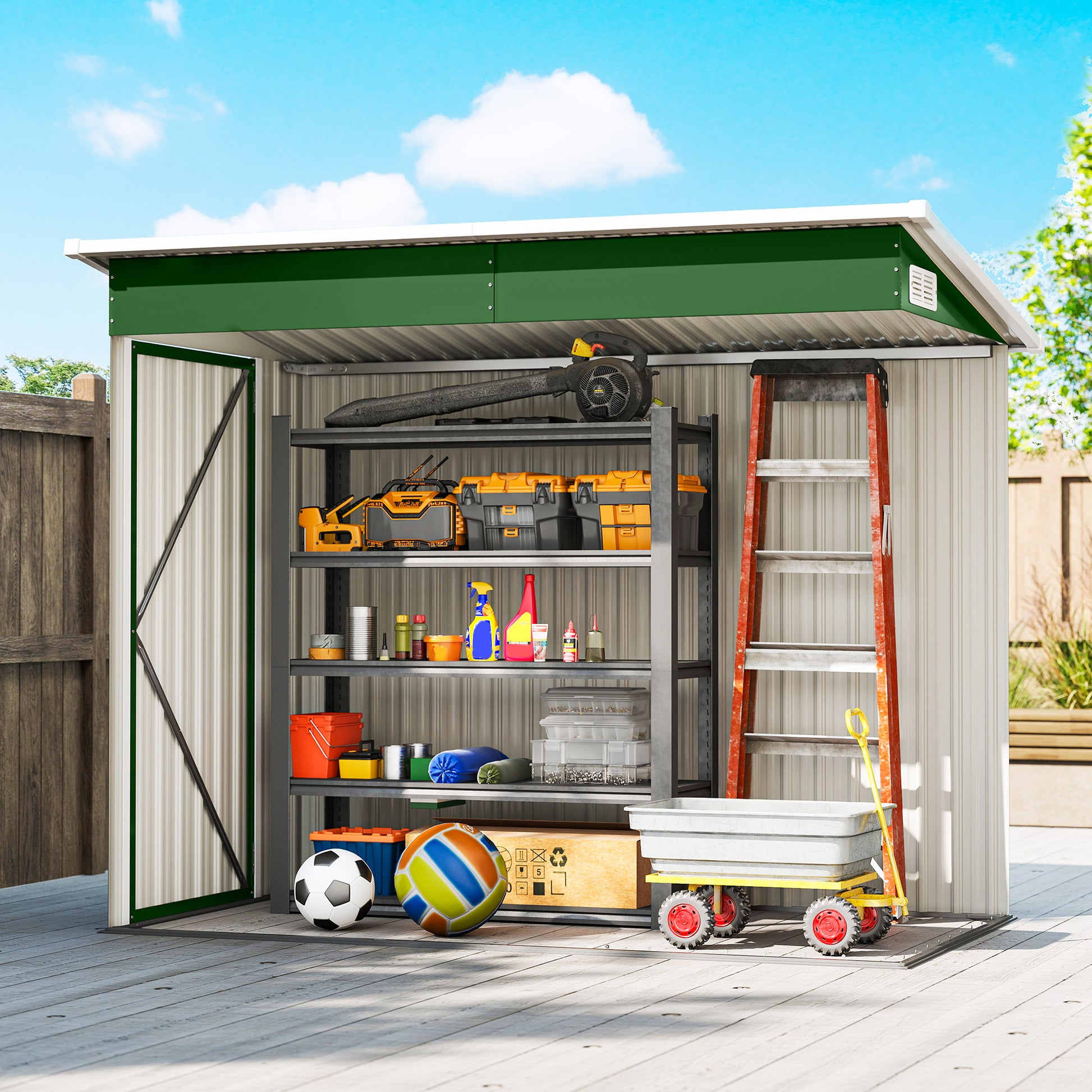 Outsunny Caseta De Jardín Exterior 2,7 M² 234x132x185 Cm Triple Puerta Verde_3