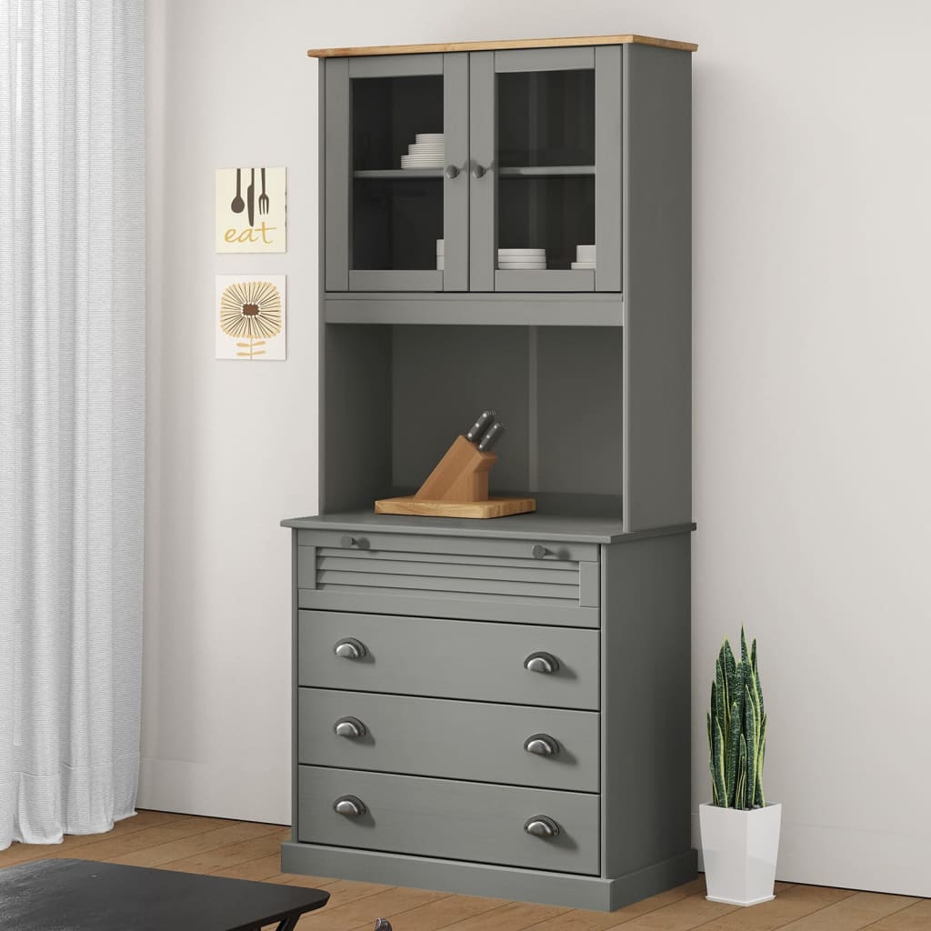 Aparador Alto Vigo Madera Maciza De Pino Gris 80x40x175 Cm / Vetonek_4