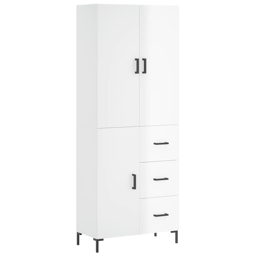 Aparador Alto Madera Contrachapada Blanco Brillo 69,5x34x180 Cm_1