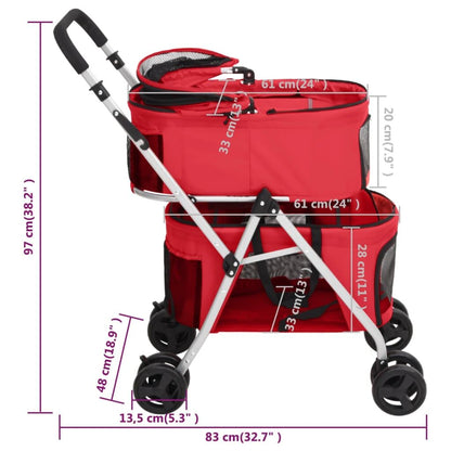 Vidaxl Cochecito Doble De Perros Plegable Tela Oxford Rojo 83x48x97 Cm_2