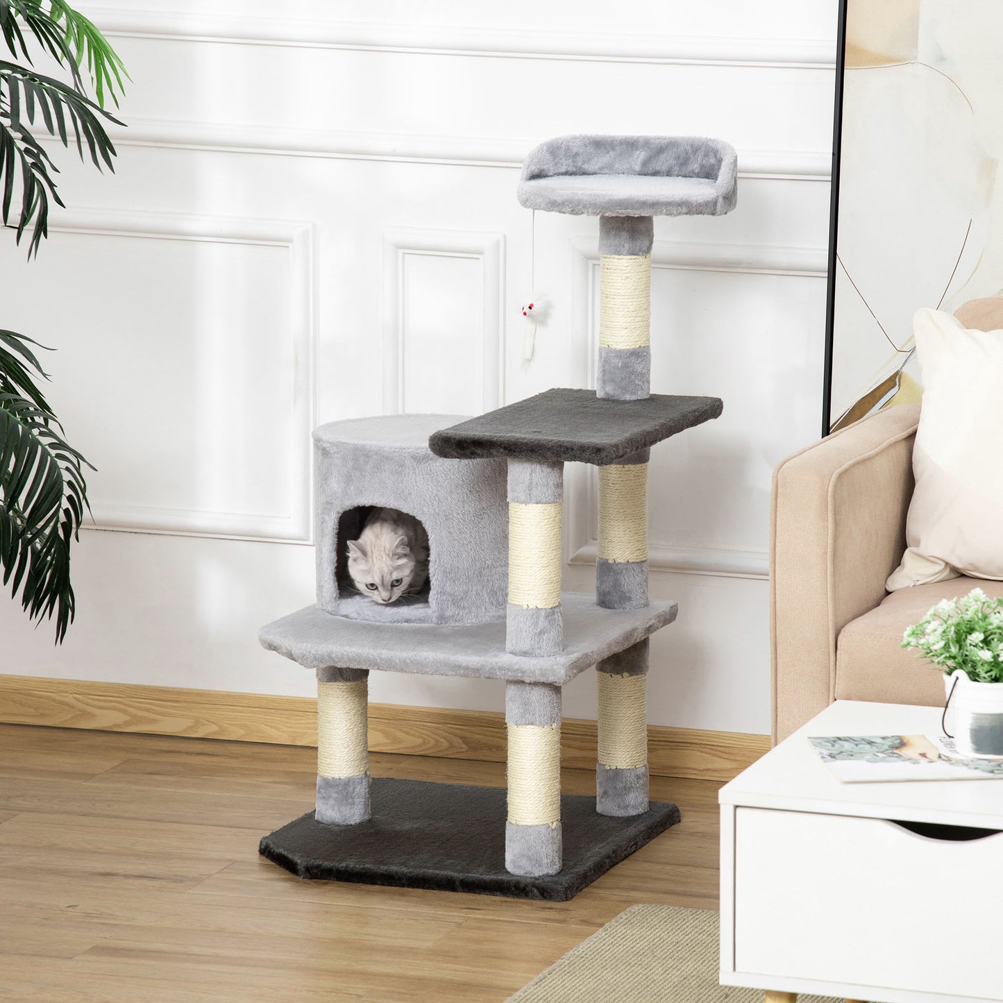 Pawhut Árbol Para Gatos Rascador Grande Con Plataformas Casetas Ratón De Juego_1