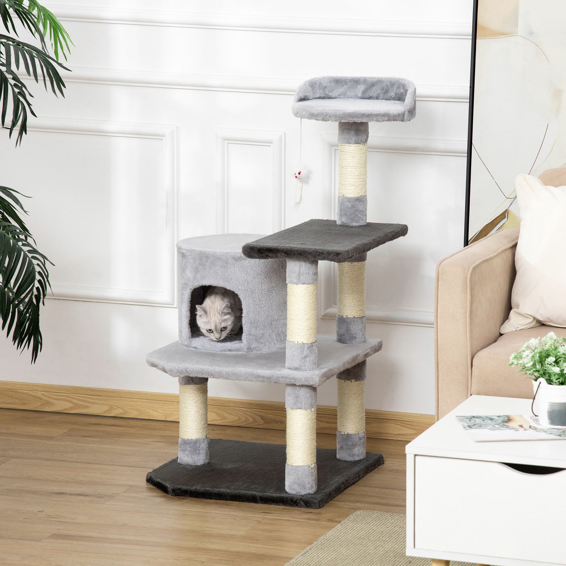 Pawhut Árbol Para Gatos Rascador Grande Con Plataformas Casetas Ratón De Juego_1