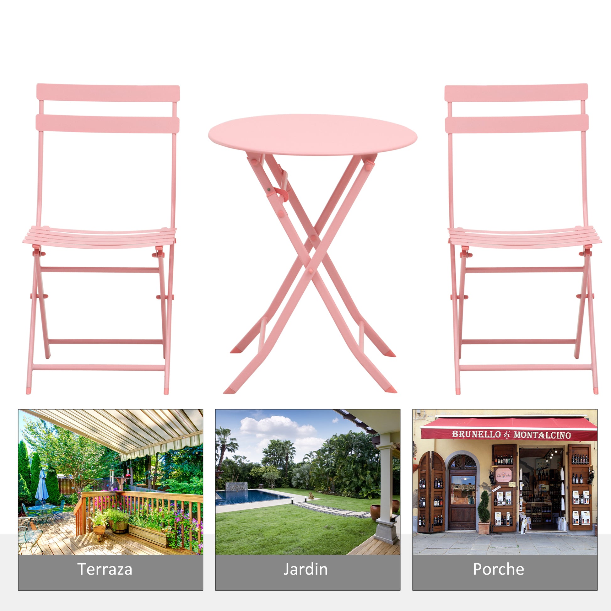 Outsunny Conjunto De Muebles De Jardín Plegable Con Marco De Acero Rosa_5