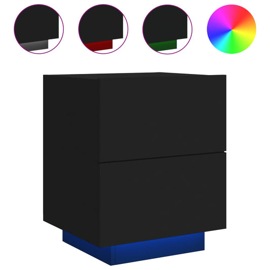 Mesita De Noche Con Luces Led Madera De Ingeniería Negra_0