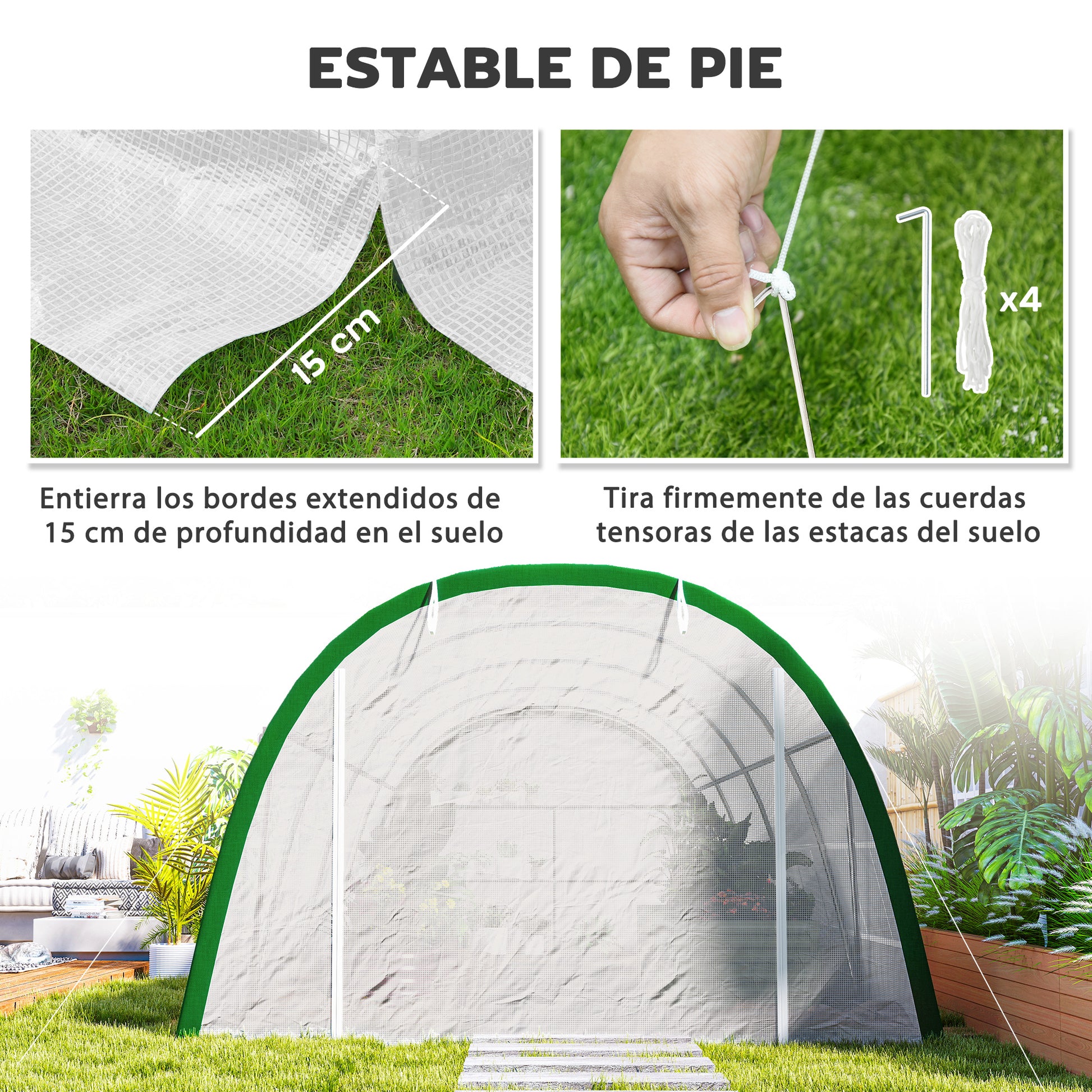 Outsunny Invernadero De Túnel 6x3x2 M Con Puerta Enrollable Y 8 Ventanas Blanco_5