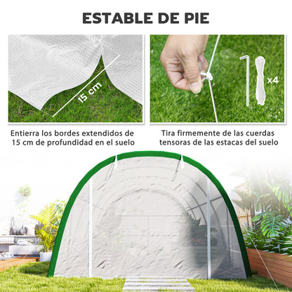 Outsunny Invernadero De Túnel 6x3x2 M Con Puerta Enrollable Y 8 Ventanas Blanco_5