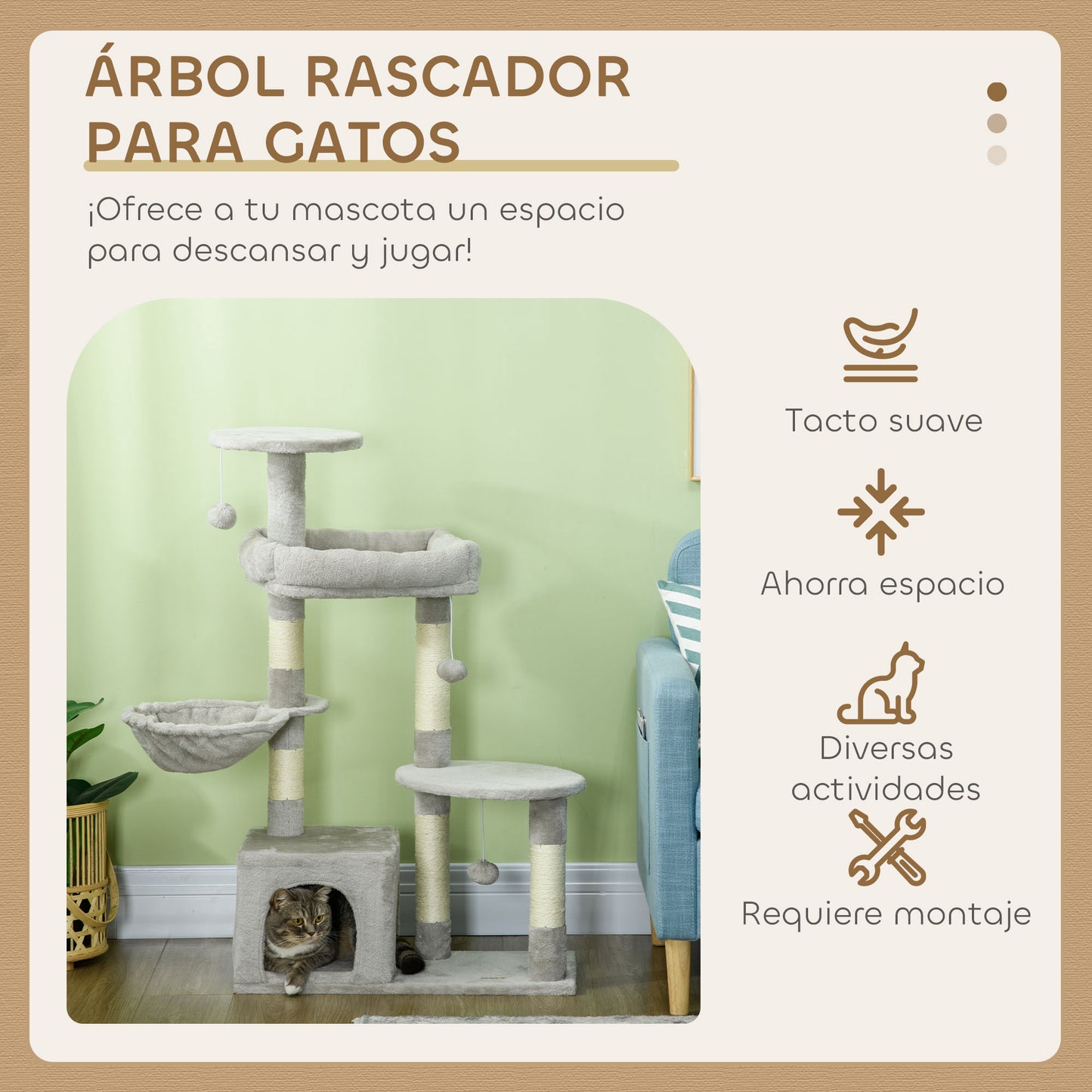 Pawhut Rascador Para Gatos Con Postes Cueva Plataformas Y Bolas Gris Claro_3