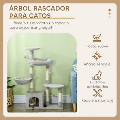 Pawhut Rascador Para Gatos Con Postes Cueva Plataformas Y Bolas Gris Claro_3