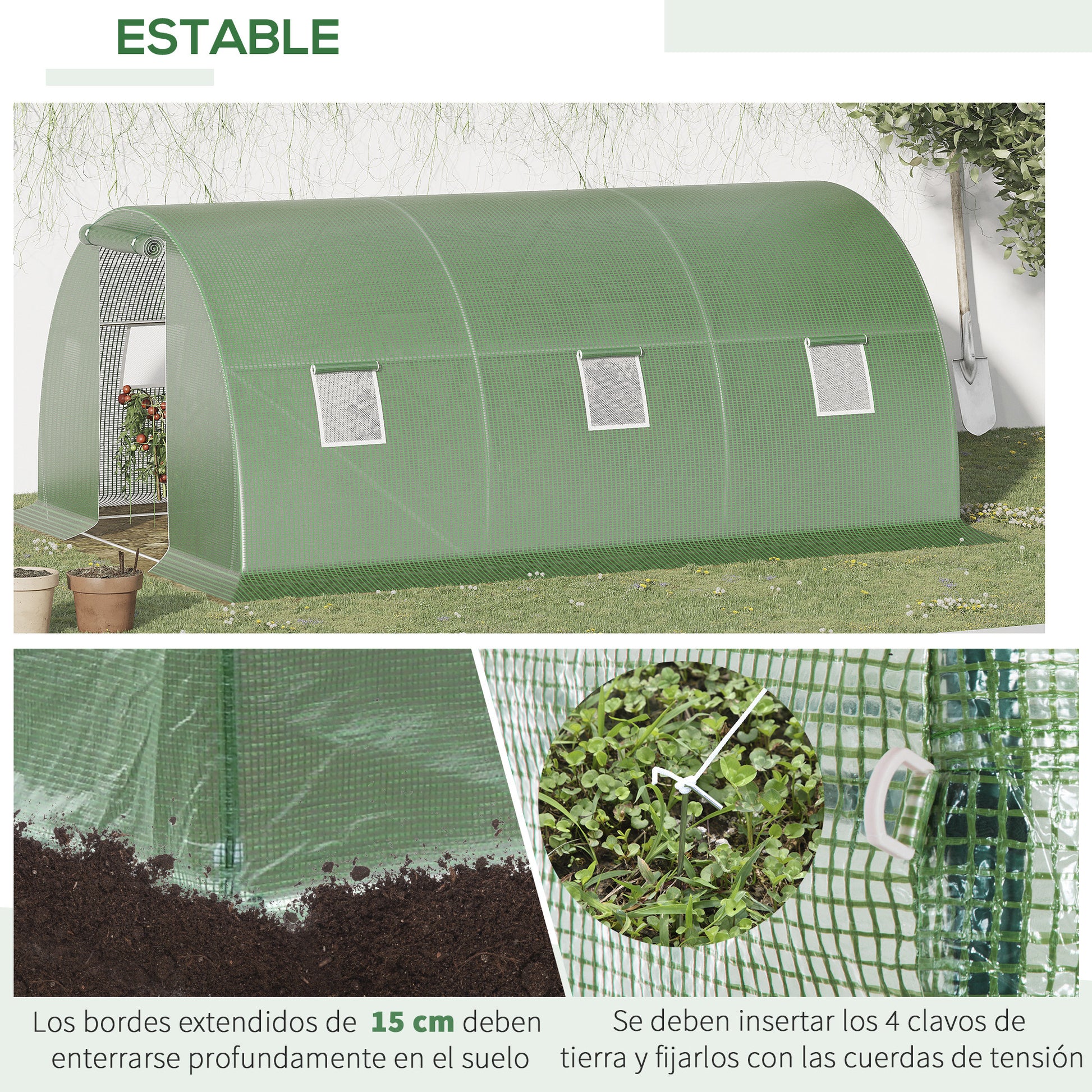 Outsunny Invernadero De Túnel 4,5x3x2 M Con Paredes Laterales Enrollables Verde_5