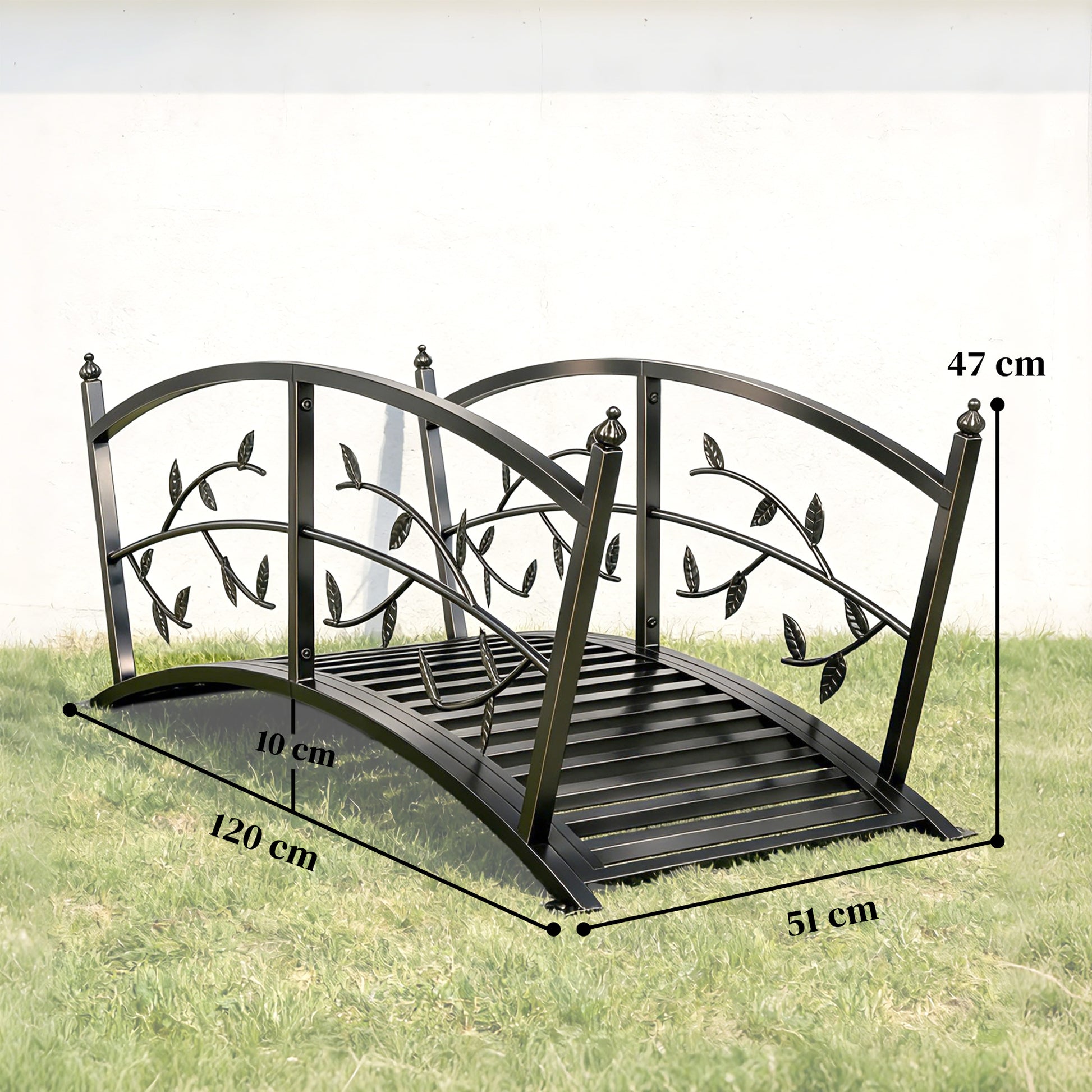 Outsunny Puente De Jardín Metálico 1,2 M Con Barandillas De Seguridad Negro_2