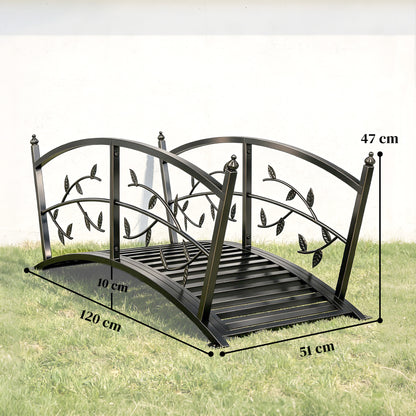 Outsunny Puente De Jardín Metálico 1,2 M Con Barandillas De Seguridad Negro_2