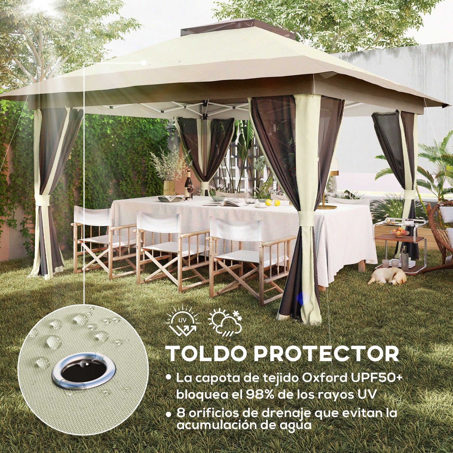 Outsunny Carpa Plegable 3,6x3,6 M Con 4 Paredes Laterales De Malla Anti-uv Crema_5