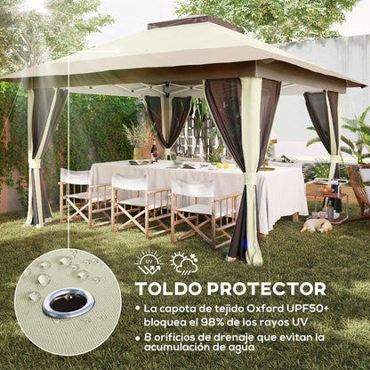 Outsunny Carpa Plegable 3,6x3,6 M Con 4 Paredes Laterales De Malla Anti-uv Crema_5