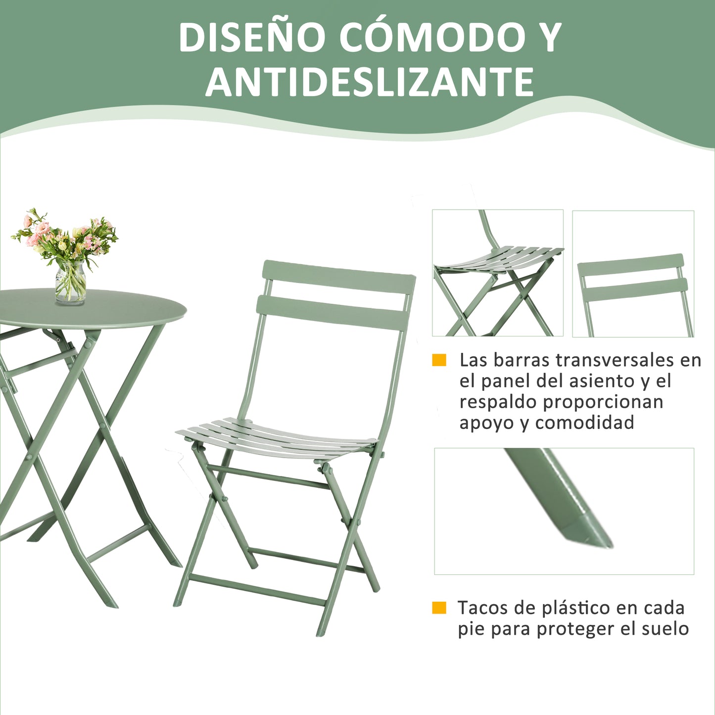 Outsunny Conjunto De Muebles De Jardín Plegable Con Marco De Acero Verde Oscuro_5