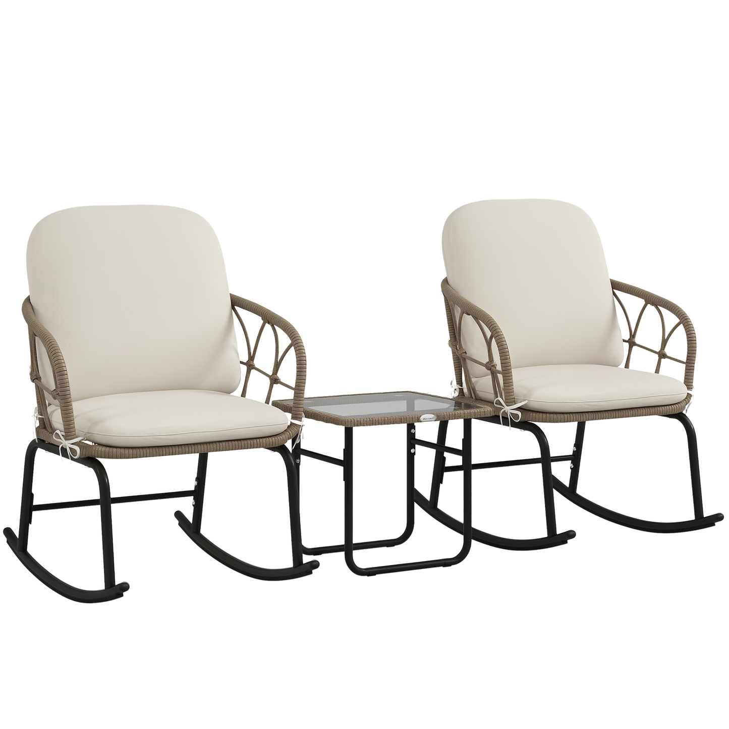 Outsunny Conjunto De Muebles De Ratán De 3 Piezas Para Jardín Crema Y Beige_0