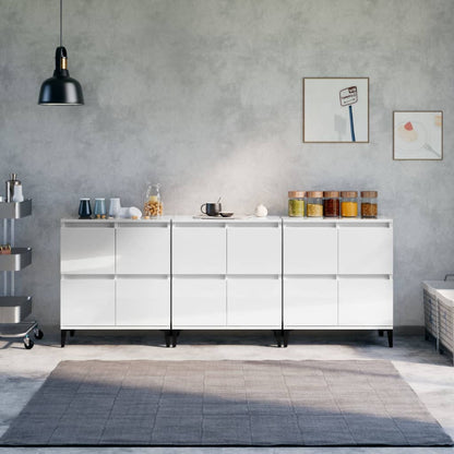 Aparadores 3 Uds Madera Contrachapada Blanco Brillo 60x35x70 Cm_0