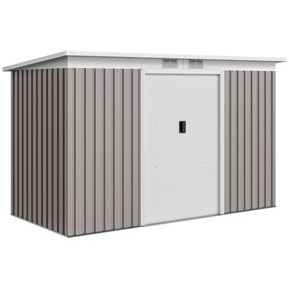 Outsunny Cobertizo De Jardín 280x130x172 Cm Base De 3,2 M² Con 2 Puertas Gris_0