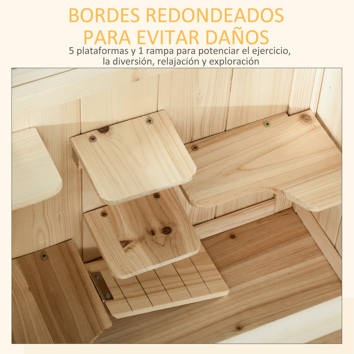 Pawhut Jaula De Madera Para Hámster Con Rampa Techo Abatible Estante Inferior_3