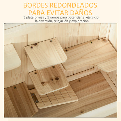 Pawhut Jaula De Madera Para Hámster Con Rampa Techo Abatible Estante Inferior_3