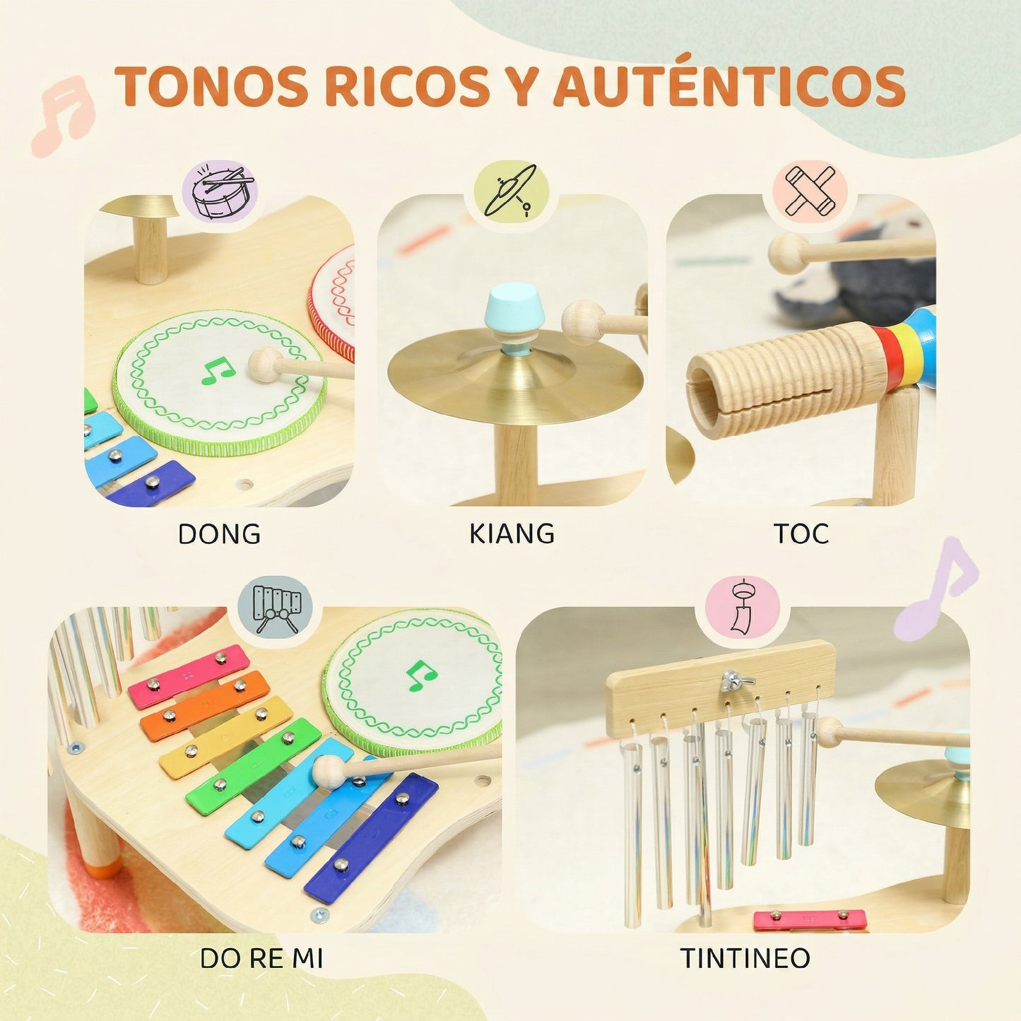 Aiyaplay Instrumentos Musicales Infantiles De Madera Con Tambor Y Xilófono_5