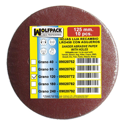 Lija Recambio Velcro Disco Ø 125 Mm. Con Agujeros Grano 120 (10 Piezas)_1